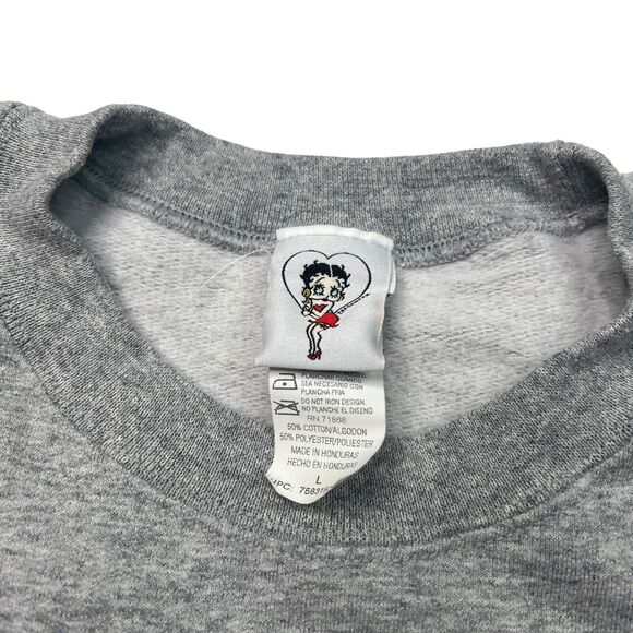 Betty Boop VTG 2004 Santa Christmas Holiday Crewneck Sweatshirt FLAW Gray Large - Picture 6 of 7